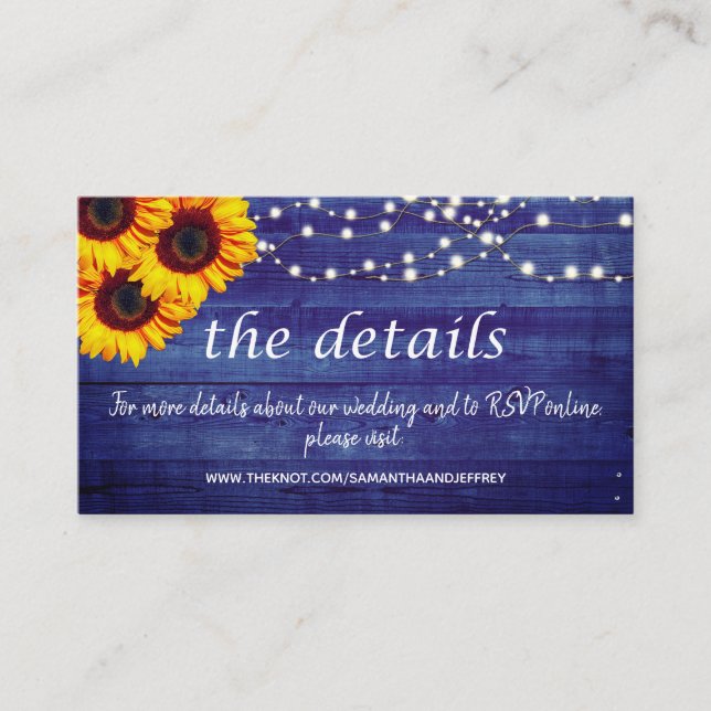 Wedding Website Rustic Blue Wood Enclosure Card (Front)