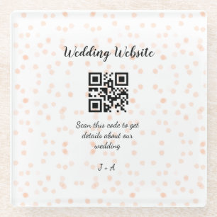 Wedding website scan QR code for details orange so Glass Coaster