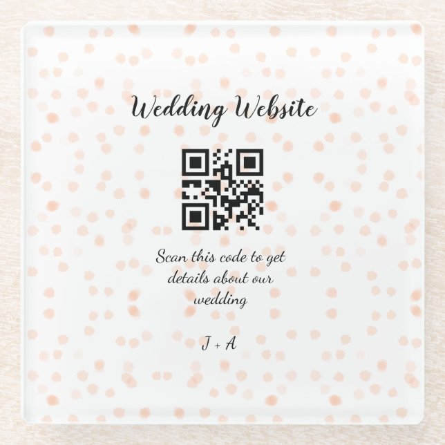 Wedding website scan QR code for details orange so Glass Coaster (Front)