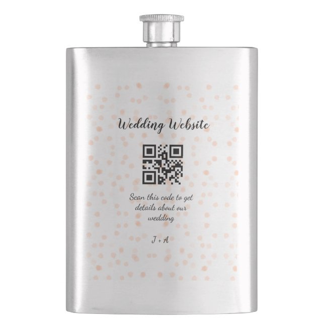 Wedding website scan QR code for details orange so Hip Flask (Front)