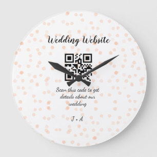 Wedding website scan QR code for details orange so Large Clock