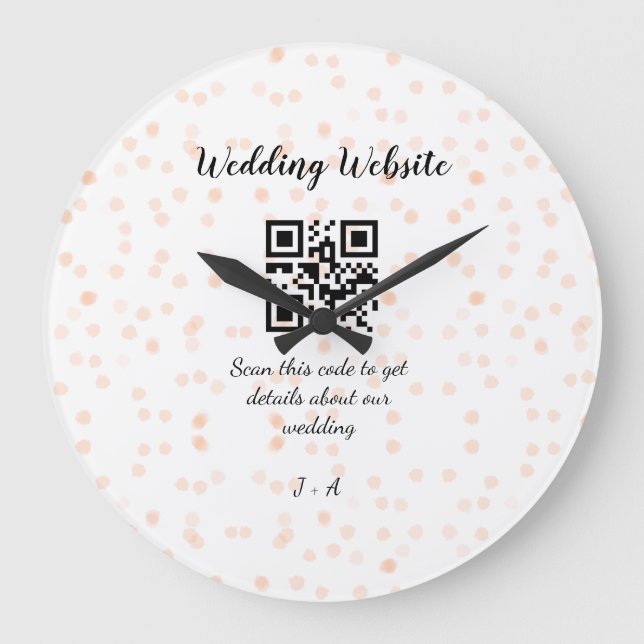 Wedding website scan QR code for details orange so Large Clock (Front)