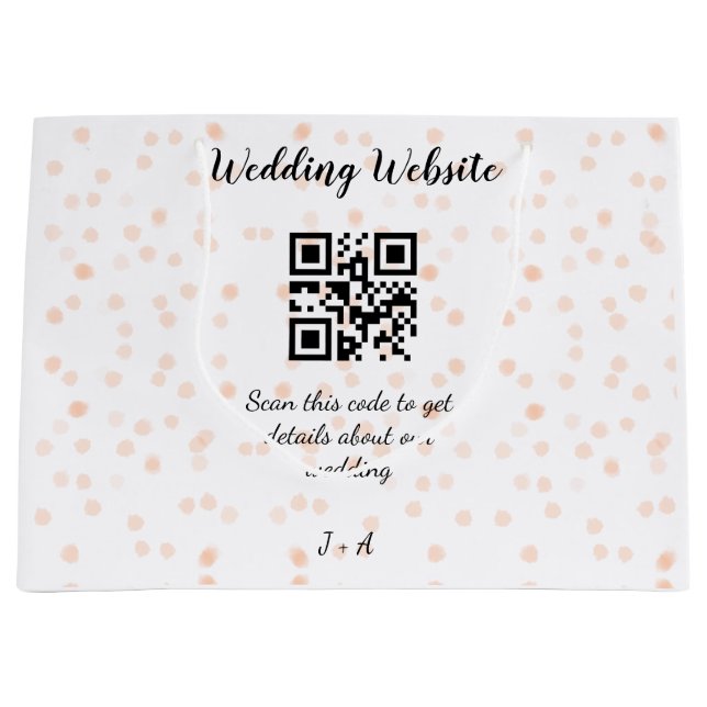 Wedding website scan QR code for details orange so Large Gift Bag (Front)