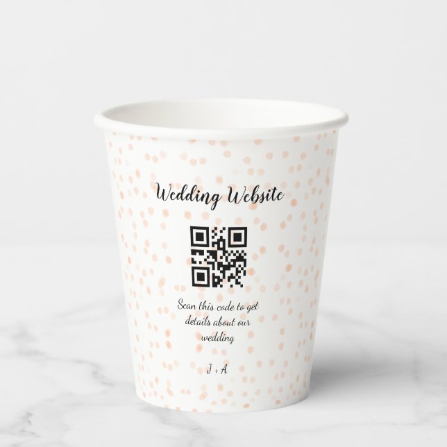 Wedding website scan QR code for details orange so Paper Cups (Front)
