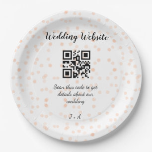 Wedding website scan QR code for details orange so Paper Plate
