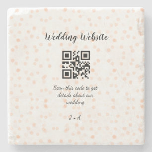Wedding website scan QR code for details orange so Stone Coaster