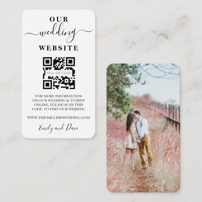 Wedding Website vertical script photo QR CODE  Enclosure Card (Front/Back)