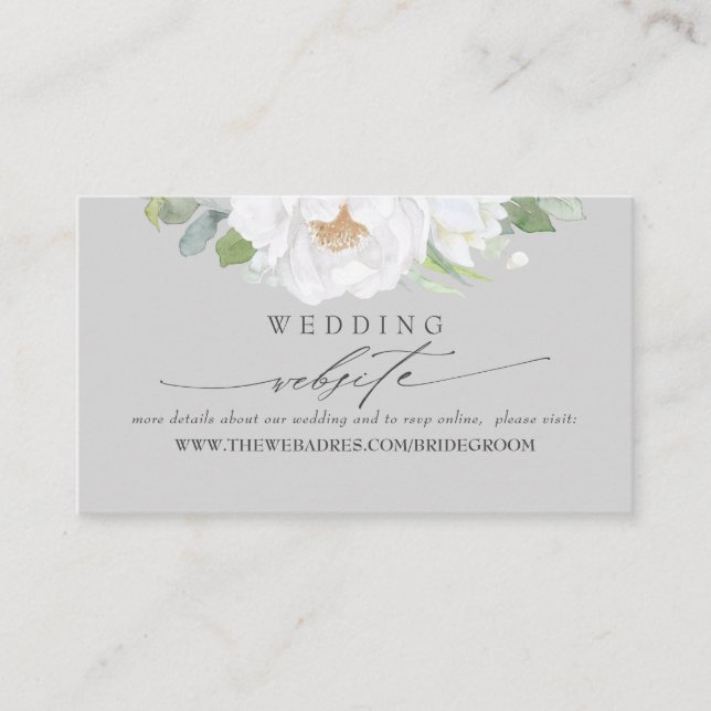 Wedding Website White Flowers Business Card (Front)