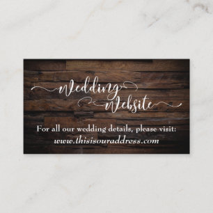 Wedding Website White Script & Rustic Brown Wood Enclosure Card
