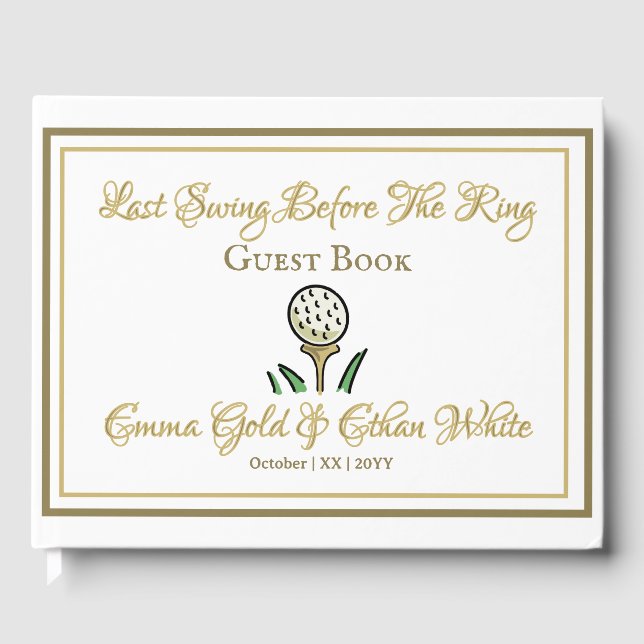 Wedding Weekend Activity Golf Gold & White Photo Guest Book (Front)