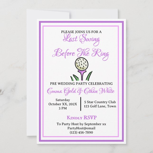 Wedding Weekend Activity Golf Purple Lavender Invitation (Front)
