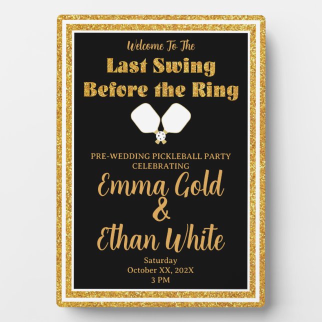 Wedding Weekend Activity Pickleball Black & Gold Plaque (Front)