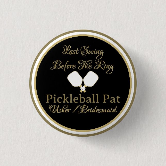Wedding Weekend Activity Pickleball Gold & White 3 Cm Round Badge (Front)