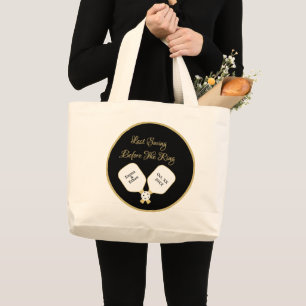 Wedding Weekend Activity Pickleball Gold & White Large Tote Bag