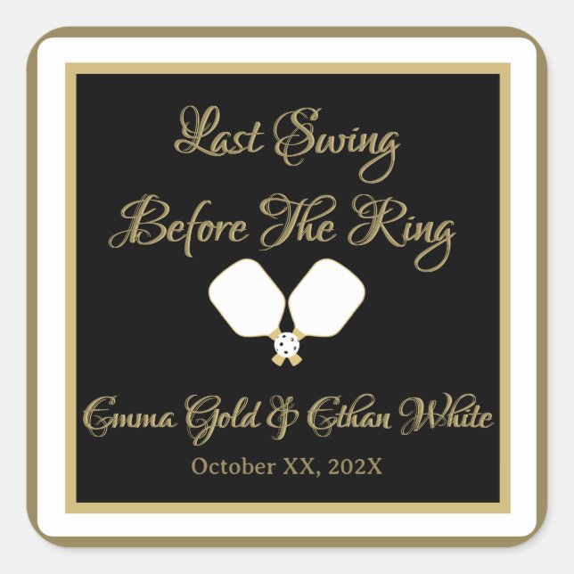 Wedding Weekend Activity Pickleball Gold & White Square Sticker (Front)