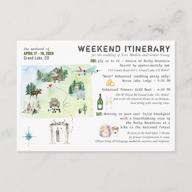 Wedding Weekend in Colorado Itinerary Card (Front)