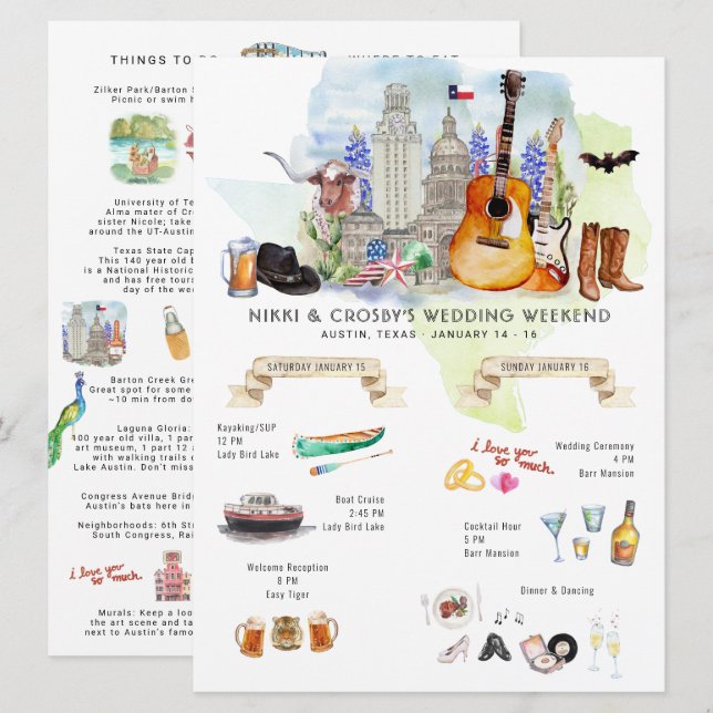 Wedding Weekend Itinerary | Austin, Texas Invitation (Front/Back)