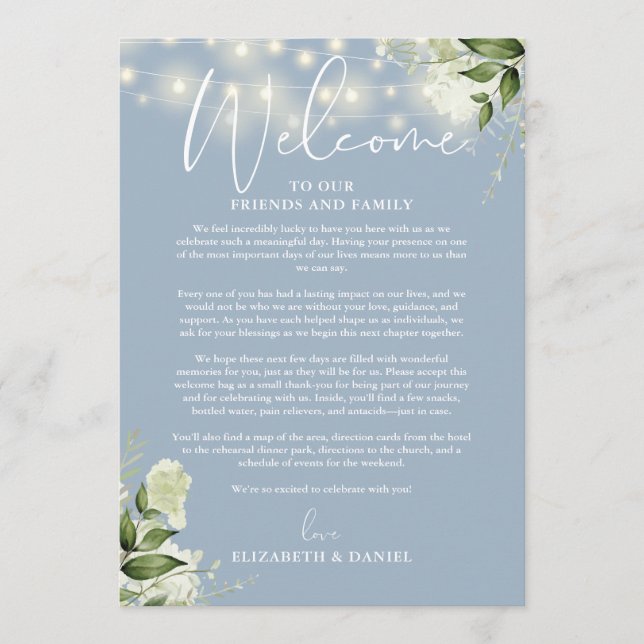 Wedding Weekend Itinerary Dusty Blue Floral Programme (Front)