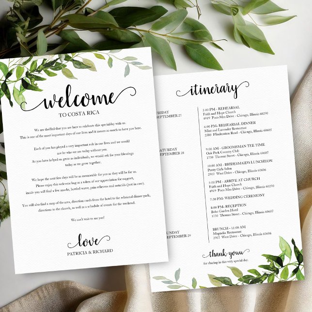 Wedding Weekend Itinerary Elegant Greenery Invitation (Creator Uploaded)