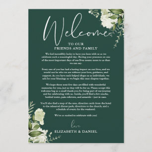 Wedding Weekend Itinerary Emerald Green Floral Programme