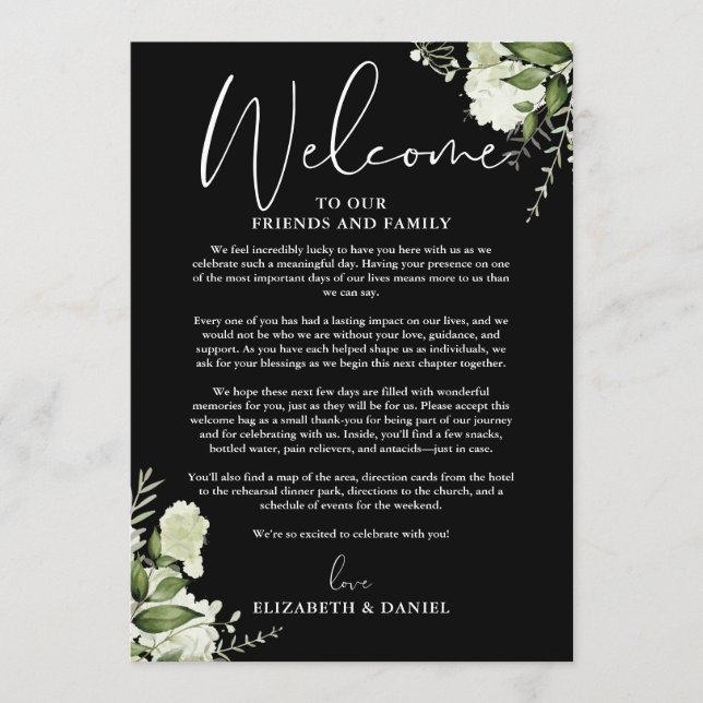 Wedding Weekend Itinerary Greenery Floral Programme (Front)