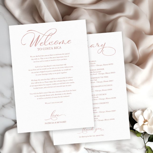 Wedding Weekend Itinerary Rose Gold Welcome Letter Invitation (Creator Uploaded)