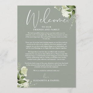 Wedding Weekend Itinerary Sage Green Floral Programme