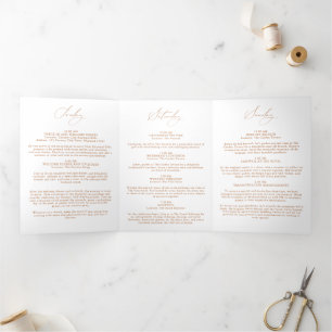 Wedding Weekend Itinerary Timeline Elegant Booklet Tri-Fold Holiday Card