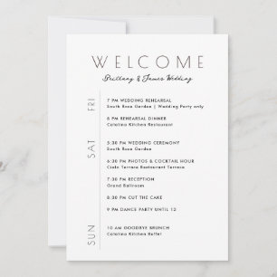 Wedding Weekend Minimalist Itinerary Welcome Card
