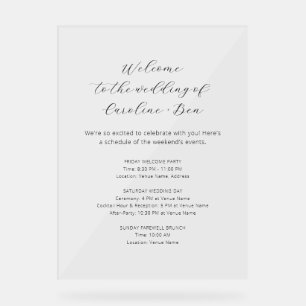 Wedding Weekend Order of Events Minimalist White Acrylic Sign