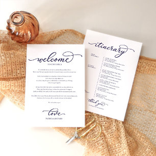 Wedding Weekend Welcome Itinerary Chic Navy Blue