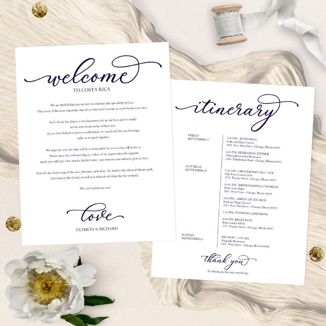 Wedding Weekend Welcome Itinerary Chic Navy Blue (Creator Uploaded)