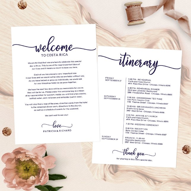Wedding Weekend Welcome Itinerary Chic Navy Blue Invitation (Creator Uploaded)