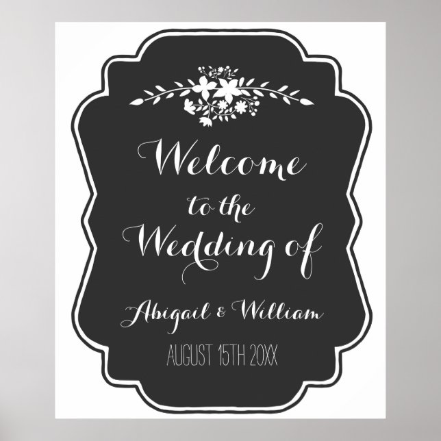 Wedding Welcome 30x36 Sign Floral Chalkboard (Front)