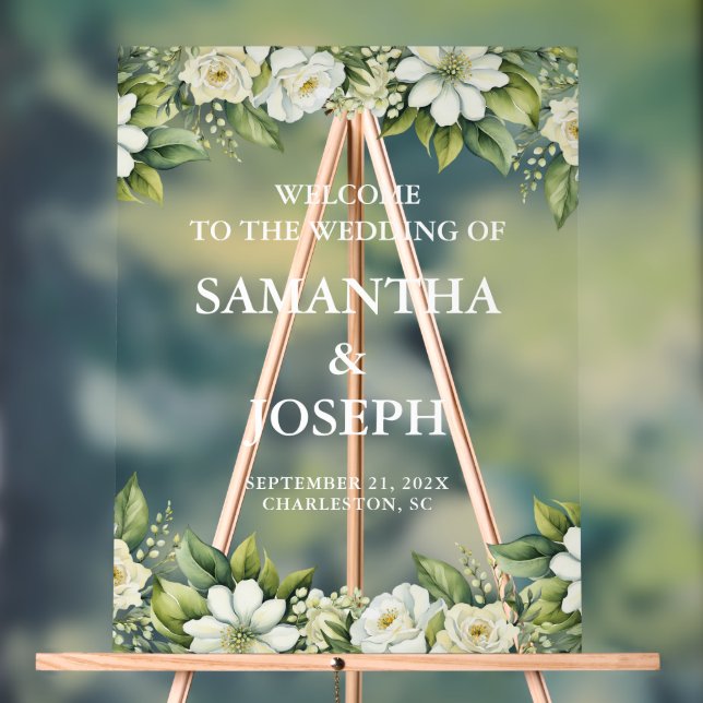 Wedding Welcome Acrylic Sign Botanical Greenery (Neutral)
