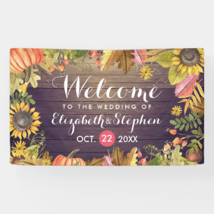 Wedding Welcome Autumn Maple Leaves Pumpkins Wood Banner