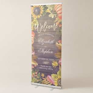 Wedding Welcome Autumn Maple Leaves Pumpkins Wood Retractable Banner