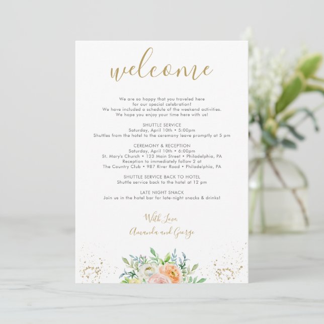 Wedding Welcome Bag Letter Itinerary Holiday Card (Standing Front)