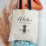 Wedding Welcome Bag | Pineapple Monogram<br><div class="desc">Welcome guests to your destination wedding with these chic and modern personalised tote bags. Design features the Hawaiian greeting "aloha" in modern handwritten calligraphy script, with space to personalise with your wedding location, initials and date. A pineapple silhouette illustration completes the design, making this bag a perfect choice for Hawaii...</div>