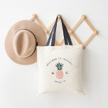 Wedding Welcome Bag | Pink Pineapple Monogram<br><div class="desc">Welcome guests to your destination wedding with these chic and modern personalised tote bags. Design features "welcome to [your wedding location]" curved over a green and tropical pink pineapple illustration. Personalise with your initials and wedding date in navy blue lettering.</div>