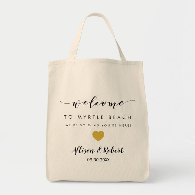 Wedding Welcome Bag with Back Itinerary, Gold (Front)