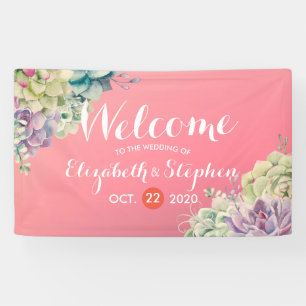 Wedding Welcome Banner Watercolor Succulent Plants