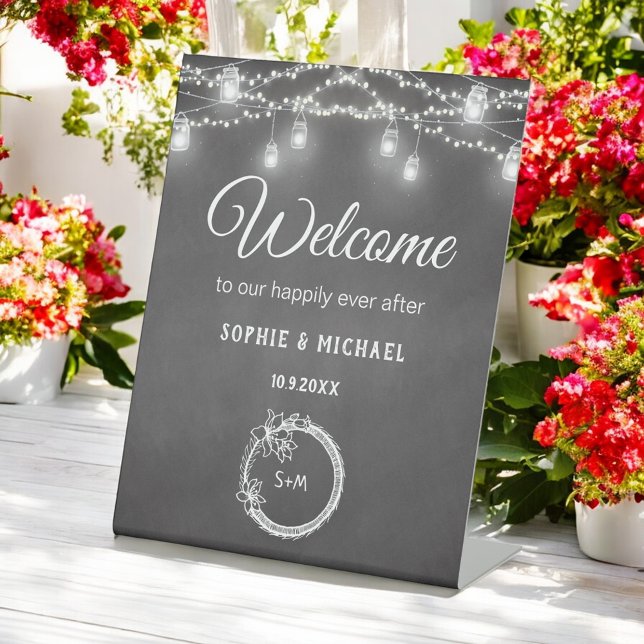 Wedding Welcome Black Chalkboard Pedestal Sign (Creator Uploaded)