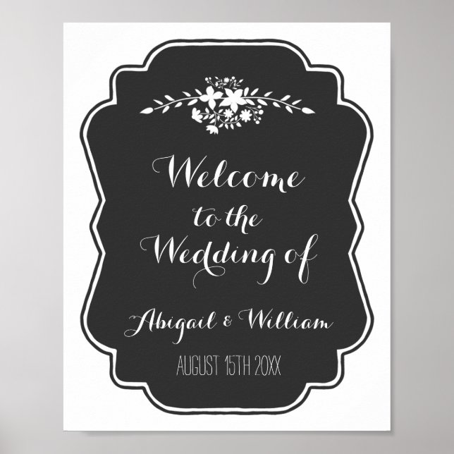 Wedding Welcome Custom Sign Floral Chalkboard (Front)