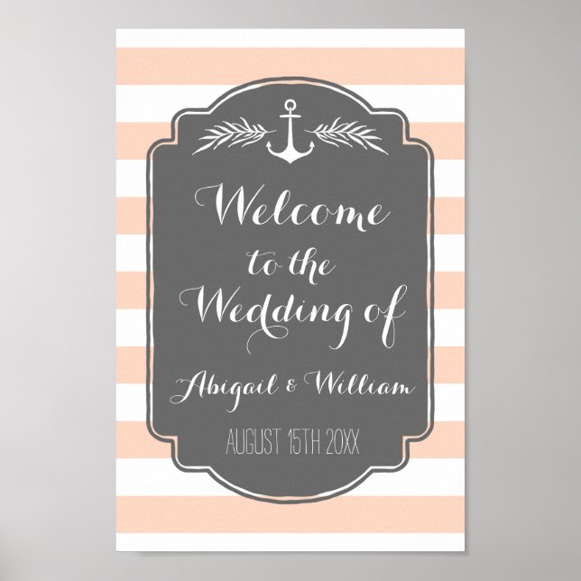 Wedding Welcome Custom Sign Nautical Stripes (Front)