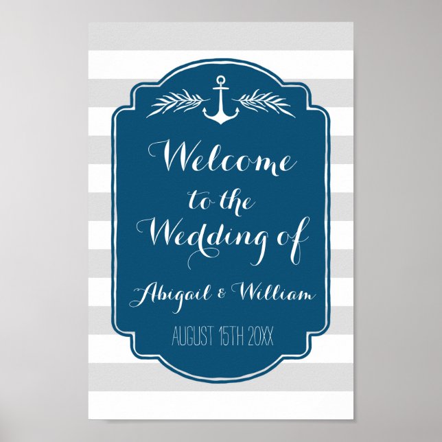 Wedding Welcome Custom Sign Nautical Stripes (Front)