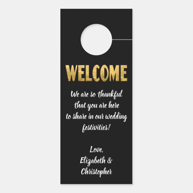Wedding Welcome Do Not Disturb Gold Black White Door Hanger (Back)