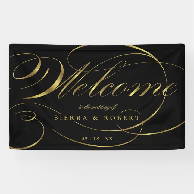 Wedding Welcome Elegant Faux Foil Gold Script Banner (Horizontal)