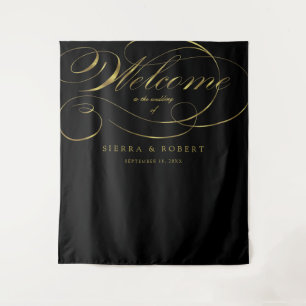 Wedding Welcome Elegant Faux Gold Foil Script Tapestry
