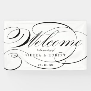 Wedding Welcome Elegant Script Black and White Banner